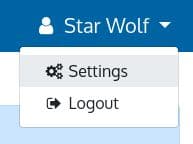 User settings dropdown